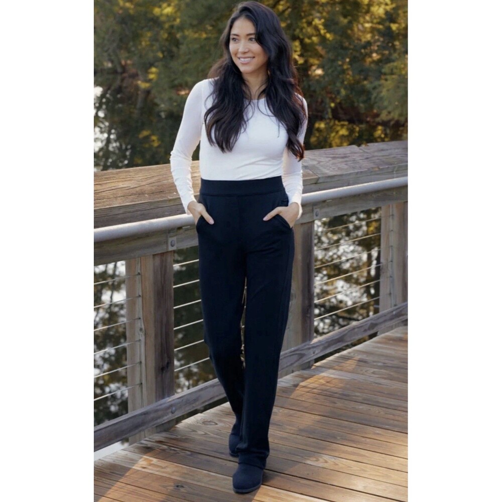 WOOLX Emerson Straight Leg Merino Wool Pants Black High Rise Women’s Large - EUC